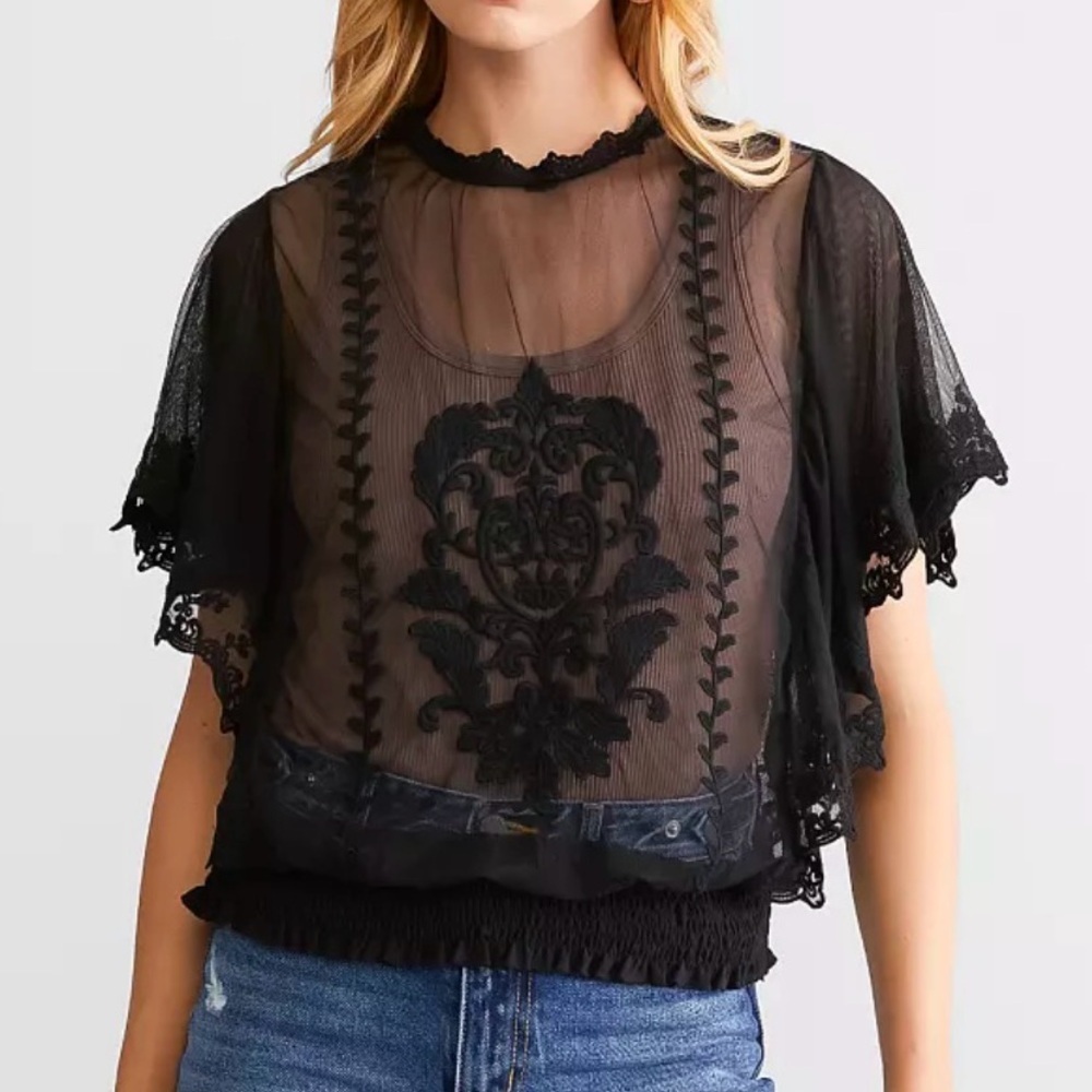 Pastels Black Sheer Lace Blouse